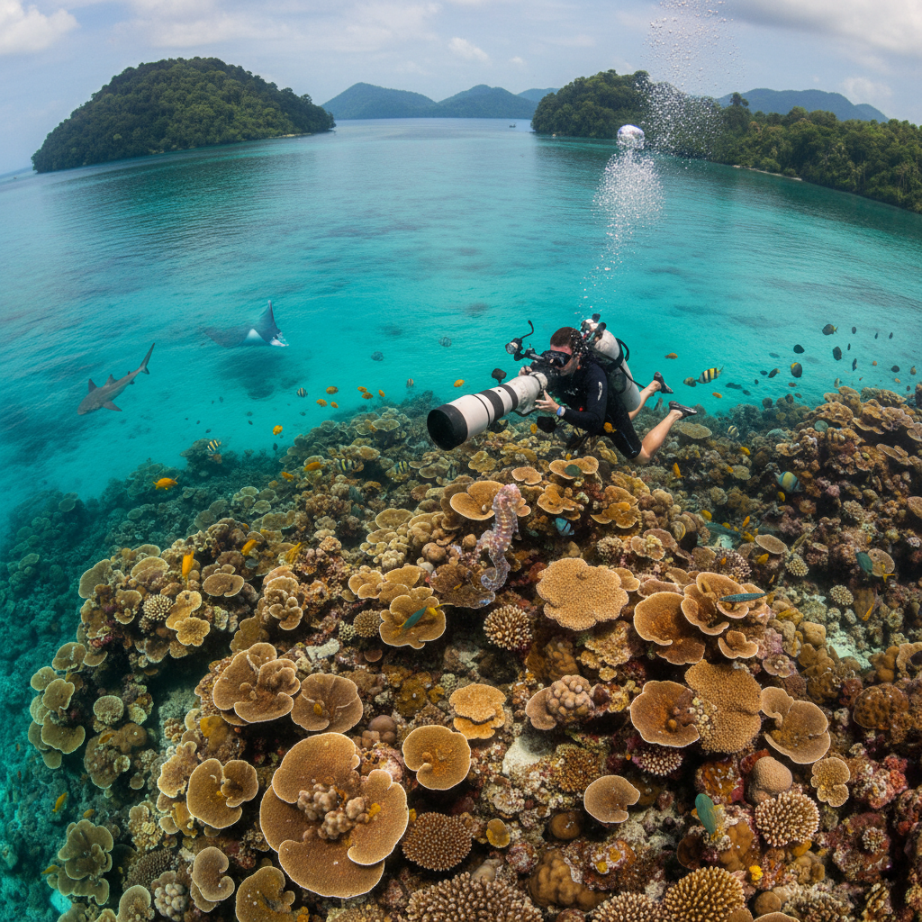 A diver photographs a vibrant coral